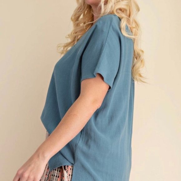 Kori America V-Neck Linen Raspberry Top - Picture 6 of 6